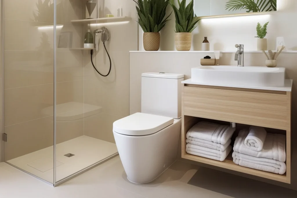 Bagno rinnovato con rivestimenti e finiture nuove